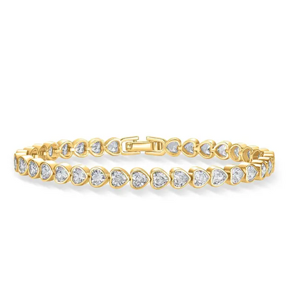 Gold Plated Heart Tennis Bracelet for Women Cubic Zirconia Heart Link Chain
