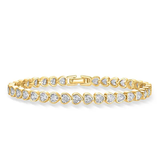 Gold Plated Heart Tennis Bracelet for Women Cubic Zirconia Heart Link Chain