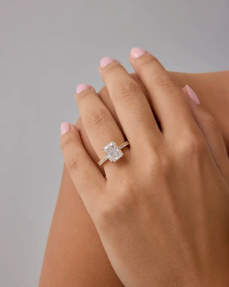14K Gold Plated 3.5CT Square Radiant CZ Ring with Hidden Halo