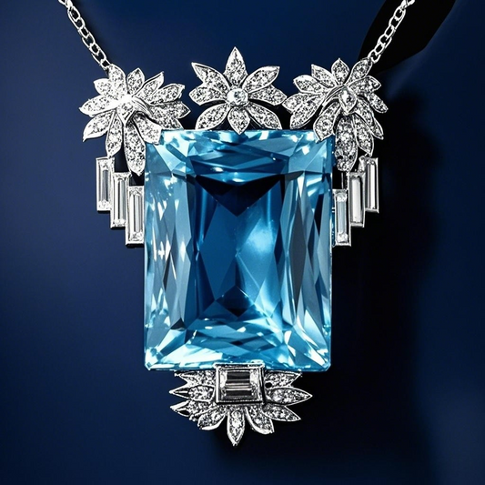 Radiant Cut Aquamarine Pendant Necklace in 925 Sterling Silver