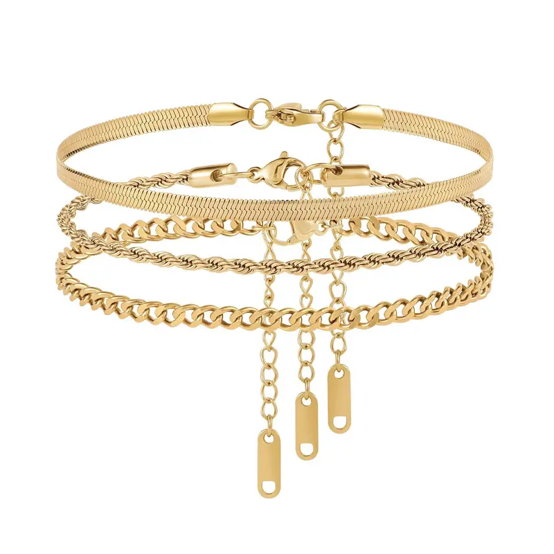 Women's Gold-Plated Anklet Set Cuban Link Anklets Layered Stackable Style