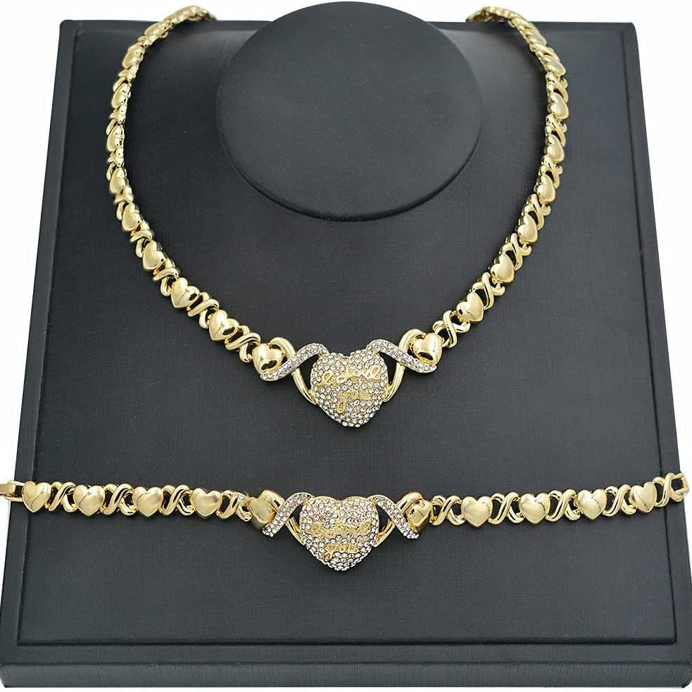 "LOVE YOU" Engraved Heart Pendant Necklace with XO Chain Links