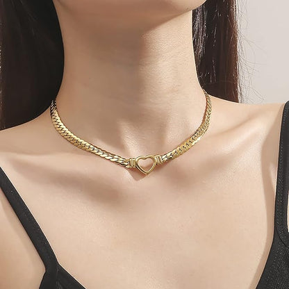 Hollow Heart Pendant Cuban Chain Heart Charms Choker