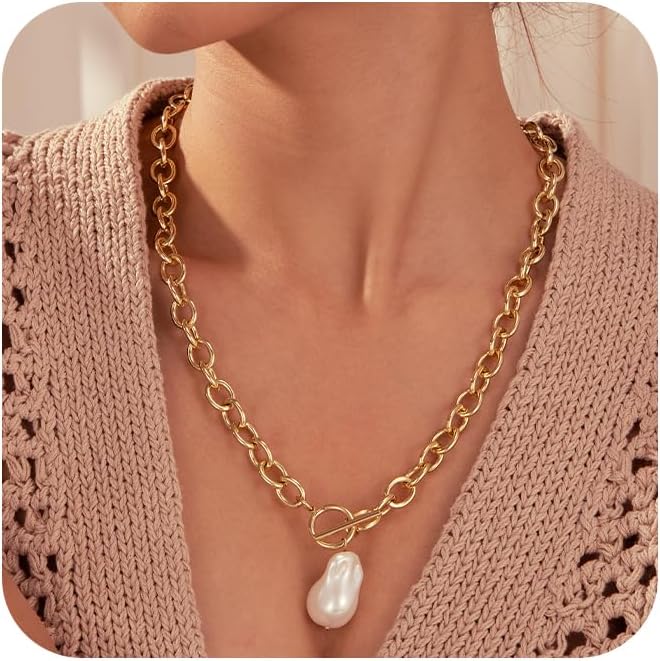 Chunky Paperclip Chain Necklace Heart Cross Pendant Cuban Layering Chain With Lock Clasp