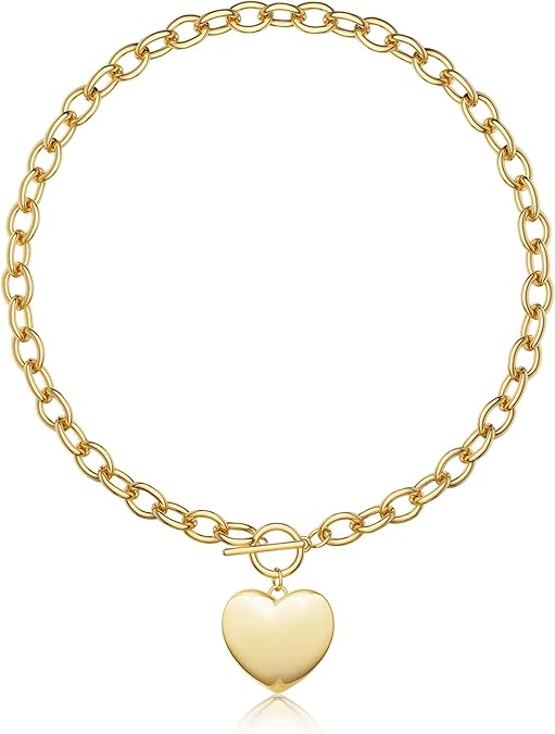 Chunky Paperclip Chain Necklace Heart Cross Pendant Cuban Layering Chain With Lock Clasp
