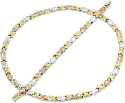 Tri-Tone XO Heart Necklace: Rose Gold, Silver & Gold
