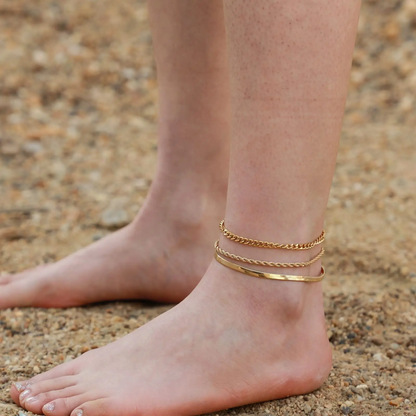 Women's Gold-Plated Anklet Set Cuban Link Anklets Layered Stackable Style