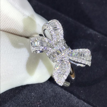 Silver Bow Knot Ring With CZ Stone