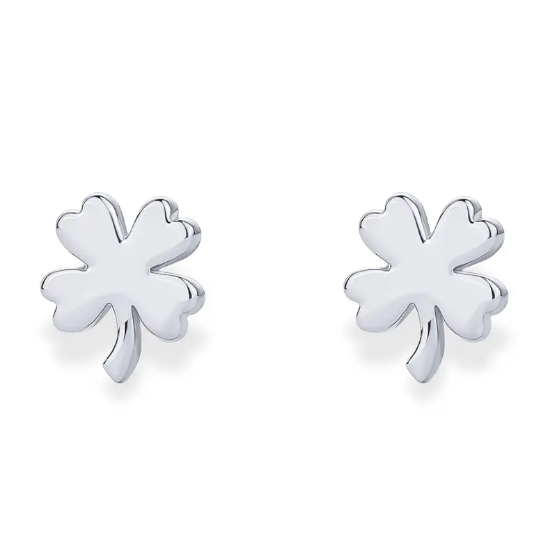 Tiny Clover  Earrings for Women  Silver Gold Flat Back Stud