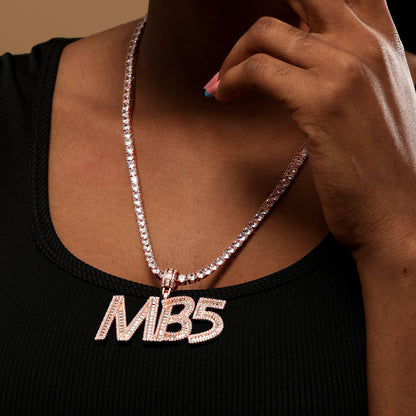Custom Baguette Letter Pendant Necklace Rose Gold