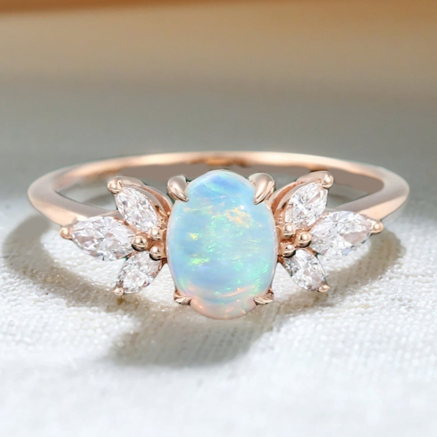 Opal Engagement Ring With Moissanite Wings