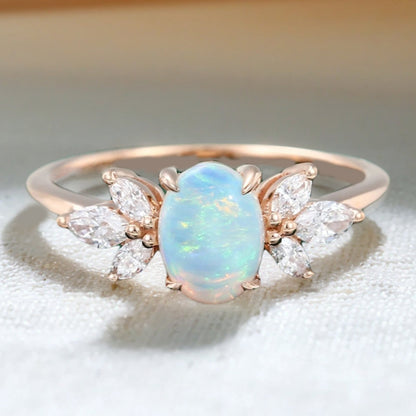 Opal Engagement Ring With Moissanite Wings