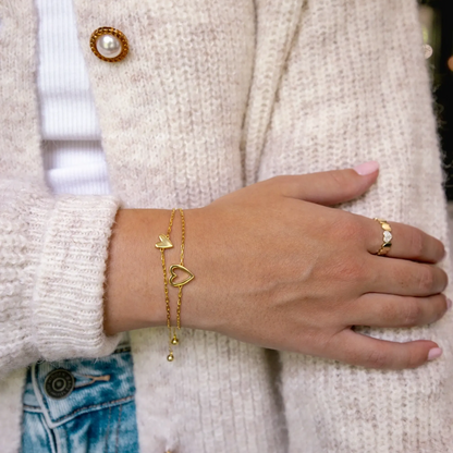 Gold Plated Adjustable Couple Bracelet Love Token Gift for Him Her 2 Matching Hearts