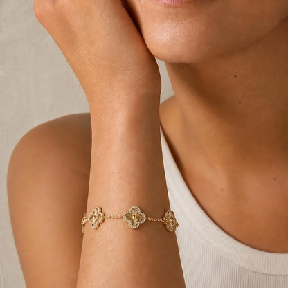 Gold Plated Four Leaf Clover Bracelet for Women Lucky CZ Clover Charm Bracelet