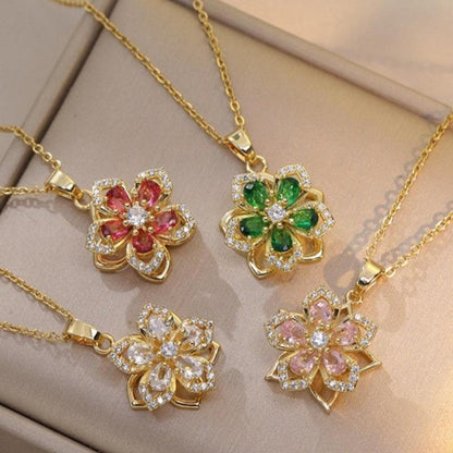 Rotatable Flower Design Pendant Necklace