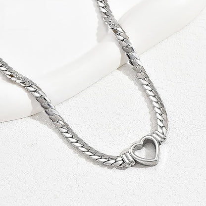 Hollow Heart Pendant Cuban Chain Heart Charms Choker