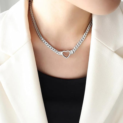 Hollow Heart Pendant Cuban Chain Heart Charms Choker