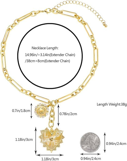 Hip-Hop Heart & Sun Cuban Necklace Gold Plated Zirconia Pendant Unisex Bold Love Gift