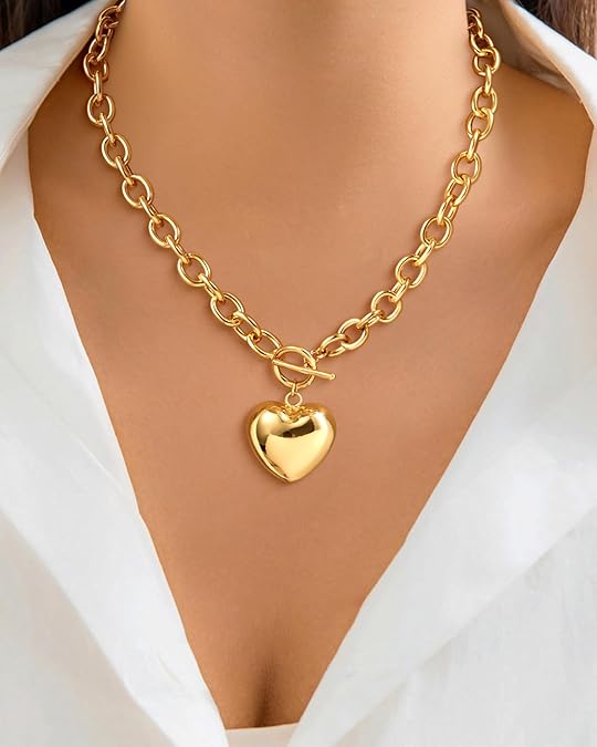 Chunky Paperclip Chain Necklace Heart Cross Pendant Cuban Layering Chain With Lock Clasp