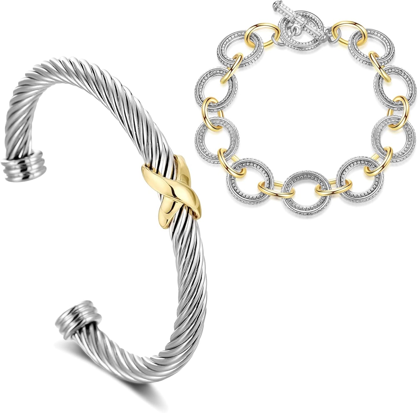Cable  Wire Bracelet-Two Tone Twisted Bangle Cuff Knot Vintage Bracelet Jewelry