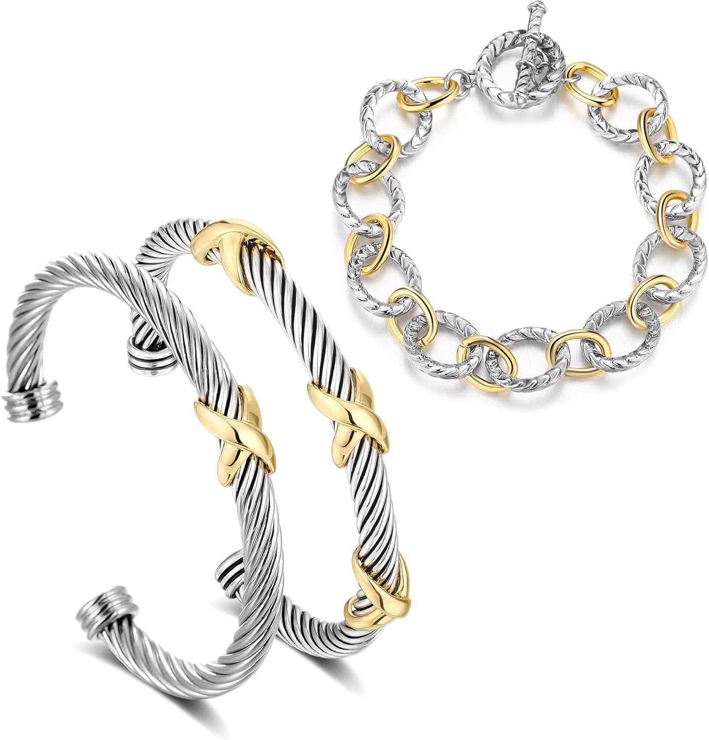 Cable  Wire Bracelet-Two Tone Twisted Bangle Cuff Knot Vintage Bracelet Jewelry