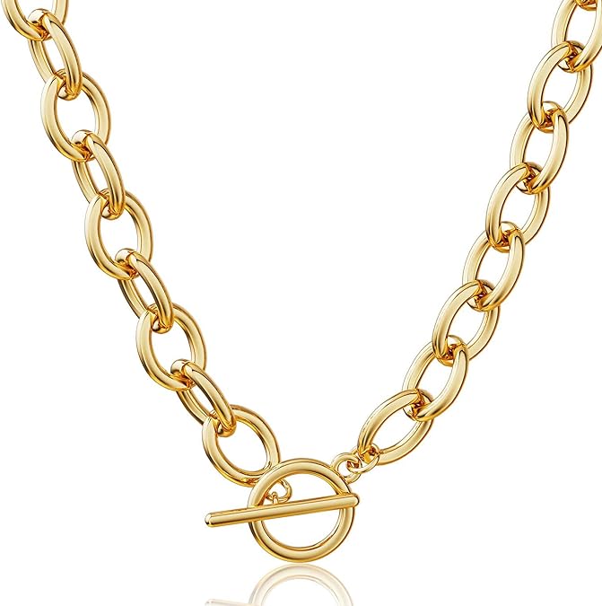 Chunky Paperclip Chain Necklace Heart Cross Pendant Cuban Layering Chain With Lock Clasp