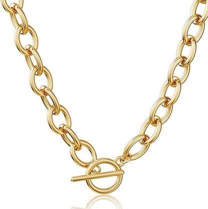 Chunky Paperclip Chain Necklace Heart Cross Pendant Cuban Layering Chain With Lock Clasp