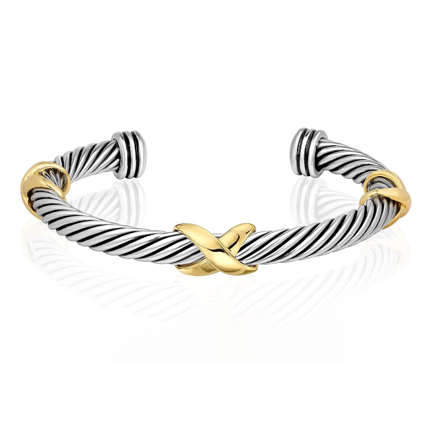 Cable  Wire Bracelet-Two Tone Twisted Bangle Cuff Knot Vintage Bracelet Jewelry
