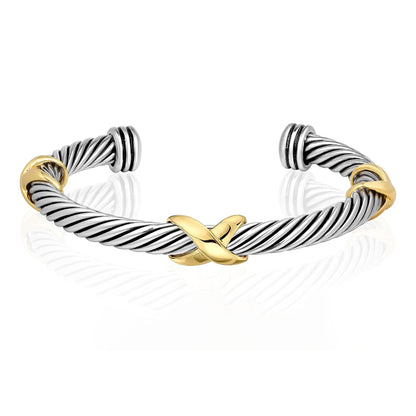 Cable  Wire Bracelet-Two Tone Twisted Bangle Cuff Knot Vintage Bracelet Jewelry