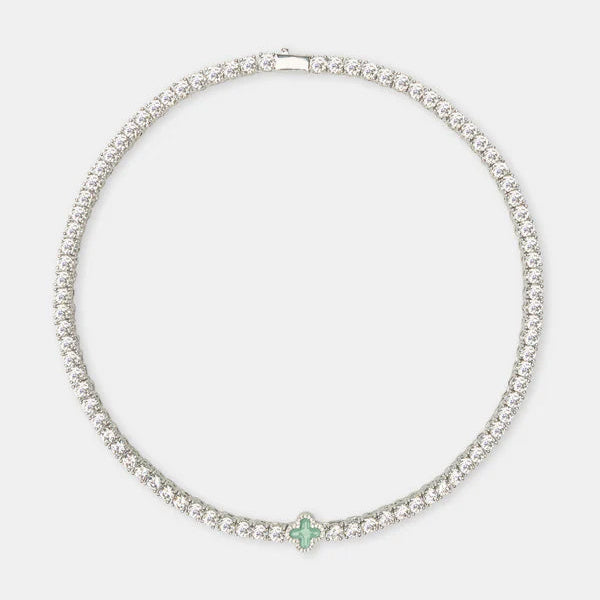 Light Green Motif Tennis Gemstone Necklace