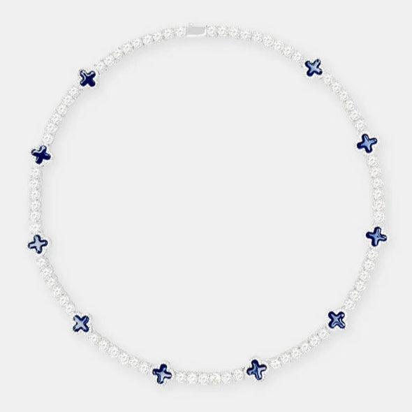 Blue Motif Tennis Gemstone Necklace