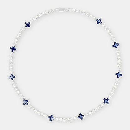 Blue Motif Tennis Gemstone Necklace