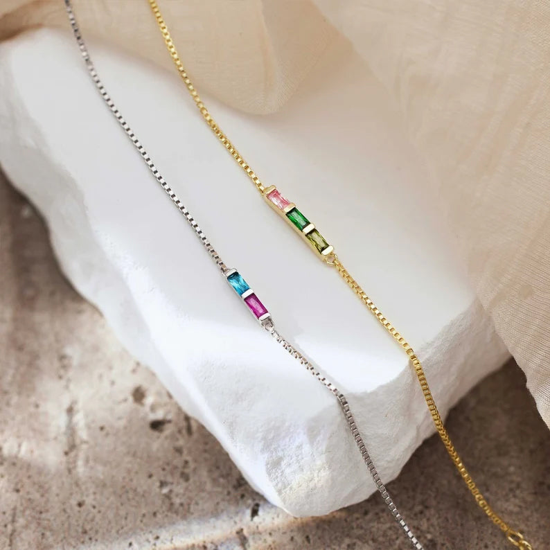 Gold Baguette Birthstone Bracelet