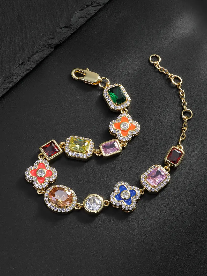 Vibrant Colorful Flower Cross Bracelet – Premium Copper Oil Drip Jewelry, Trendy Unisex Accessory & Thoughtful Gift
