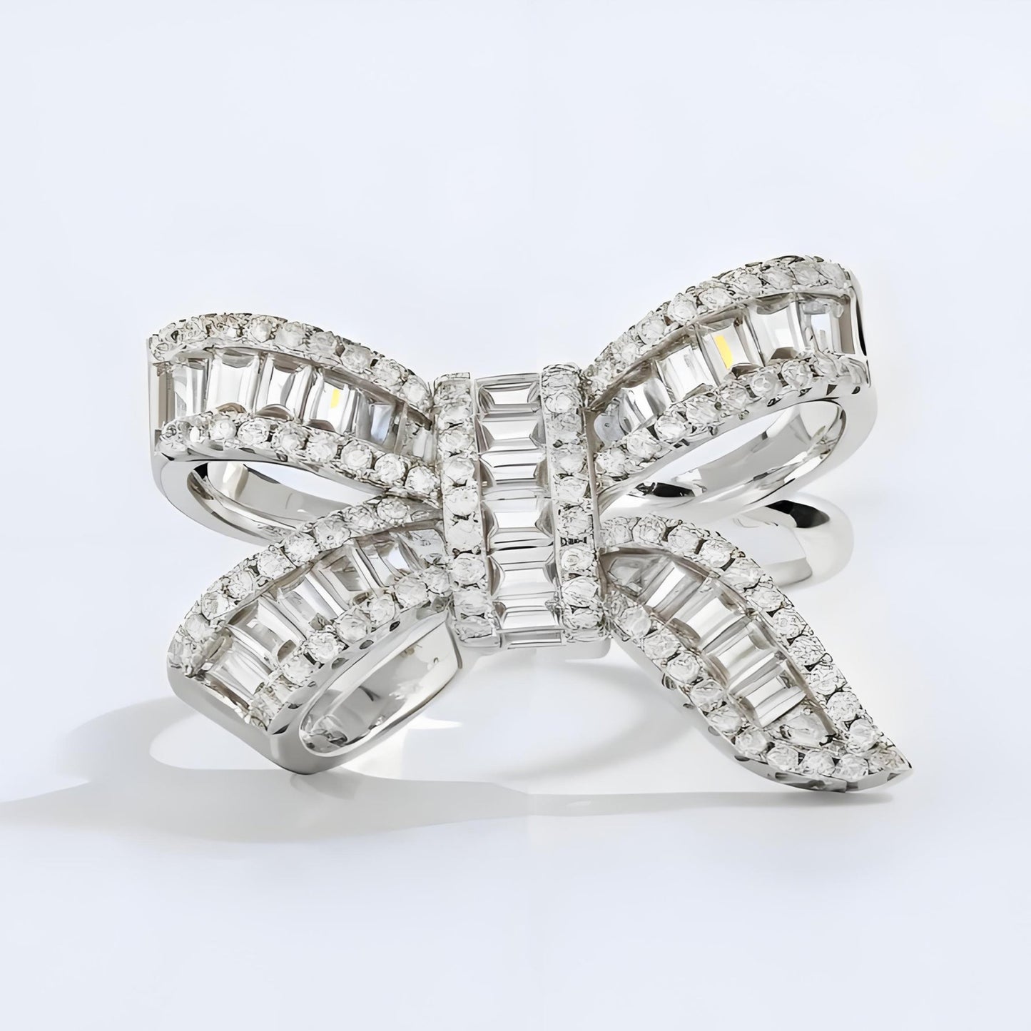 Silver Bow Knot Ring With CZ Stone