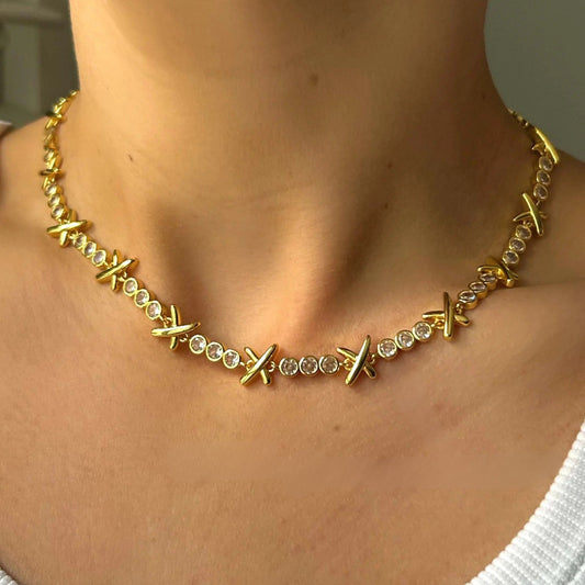 Gold XO Necklace with Sparkling Cubic Zirconia - Elegant and Delicate Jewelry Gift