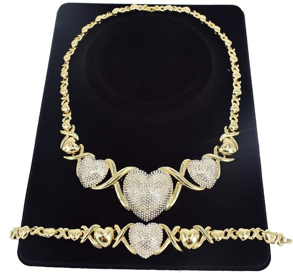 Triple Heart XO Chain Necklace: Diamond-Paved Trio Love Symbol