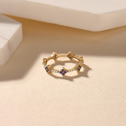 Tiny Sapphire Flower Wedding Ring