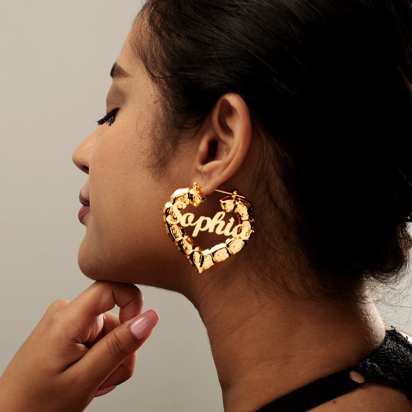 Heart Shaped Name Hoop Earrings
