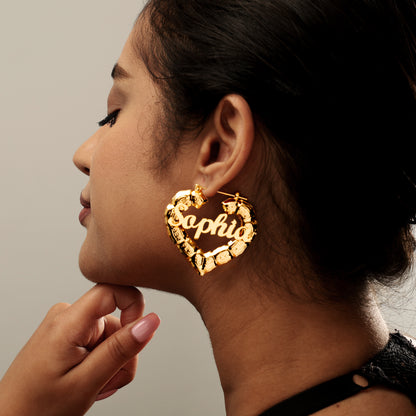Heart Shaped Name Hoop Earrings