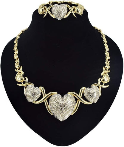 Triple Heart XO Chain Necklace: Diamond-Paved Trio Love Symbol