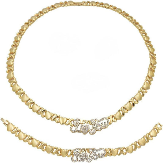 Engraved LOVE Emblem with Heart XO Link Necklace