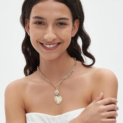Hip-Hop Heart & Sun Cuban Necklace Gold Plated Zirconia Pendant Unisex Bold Love Gift