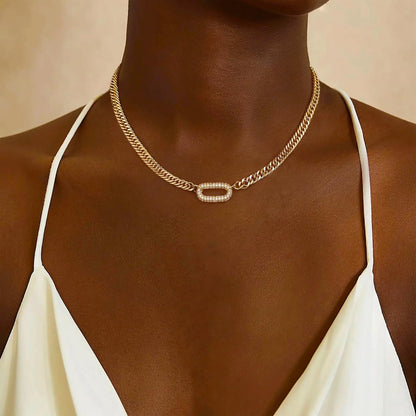 Exquisite Inlaid Pendant: Cuban Link Chain with Zircon Clasp
