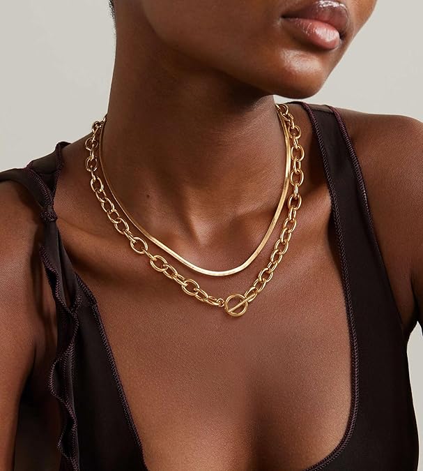 Chunky Paperclip Chain Necklace Heart Cross Pendant Cuban Layering Chain With Lock Clasp