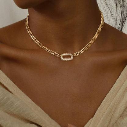 Exquisite Inlaid Pendant: Cuban Link Chain with Zircon Clasp