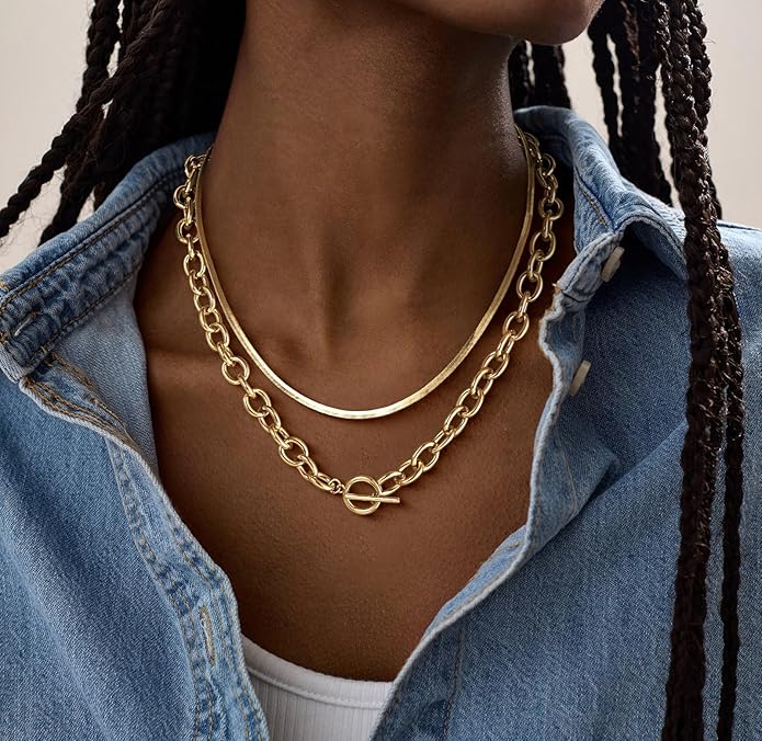 Chunky Paperclip Chain Necklace Heart Cross Pendant Cuban Layering Chain With Lock Clasp