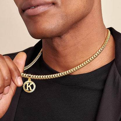 Gold Initial Letter Necklace: A-Z Hollow Initial Cuban Chain