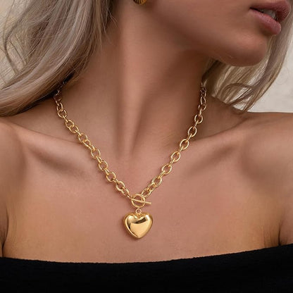 Chunky Paperclip Chain Necklace Heart Cross Pendant Cuban Layering Chain With Lock Clasp