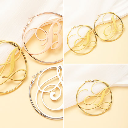 Large Circle Name Hoop Earrings